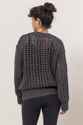 HYFVE Openwork Round Neck Long Sleeve Knit Cover Up OutfitFlow